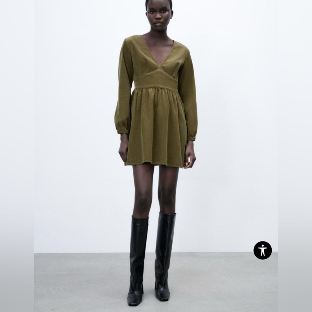 Zara Olive Green Corduroy Mini Dress L